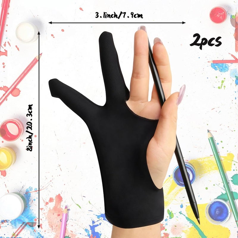 Pretwad 2-Pack Artist Drawing Gloves - Two-Finger Digital Drawing Glove, Graphics Painting Glove Palm Rejection, Artist-Drawing Tablet Gloves for Graphic Tablets & Paper Sketching Fit for Left & Right Hand - Image 2